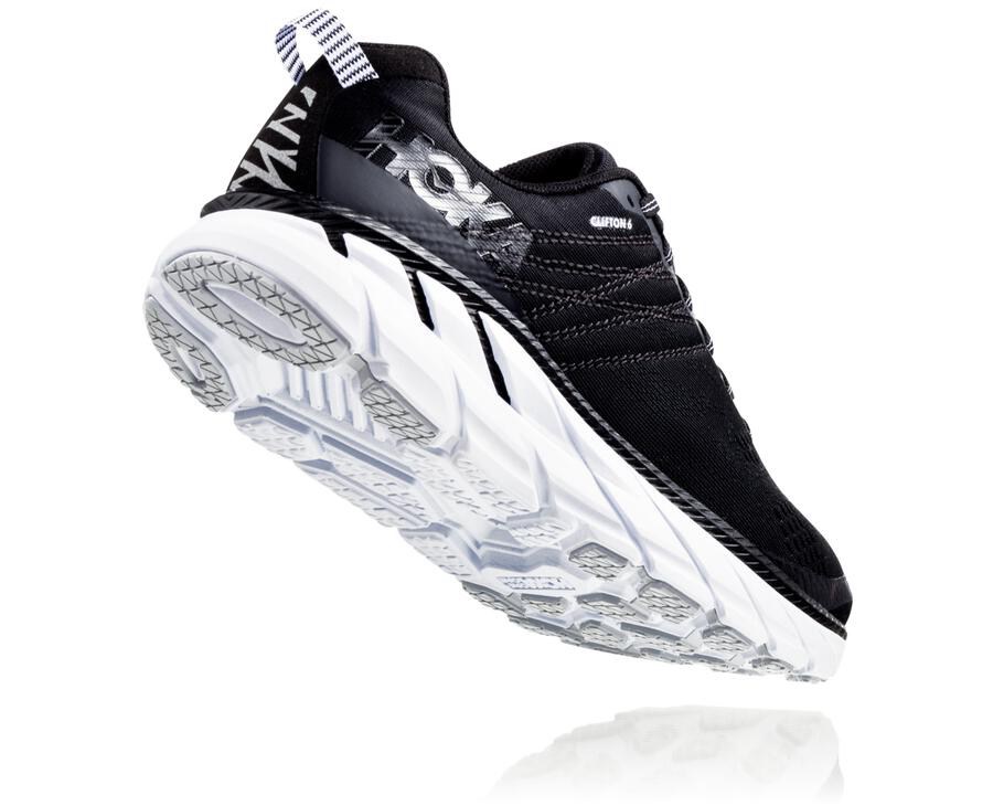 Hoka Australia One One Clifton 6 - Womens Walking Shoes Black/White - AMEOI-1893